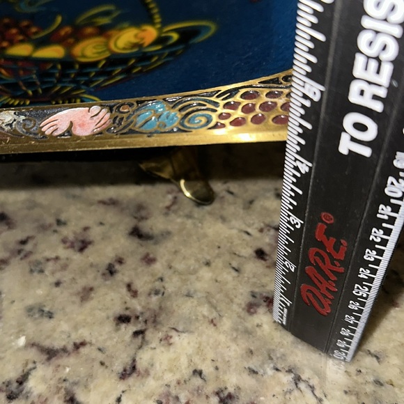 Vintage BRASS ENAMELED FOOTED Tray - Picture 8 of 11